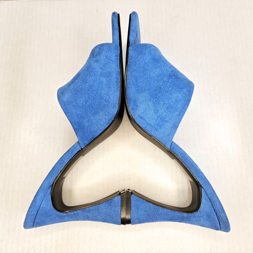 Boohoo Blue Faux Suede Square Toe Slip On Heeled Mule Size 6UK/39EUR/8US - Picture 5 of 10